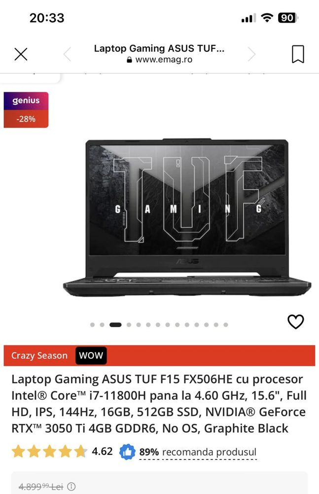 Laptop gaming Asus Tuf i7 NOU!!!