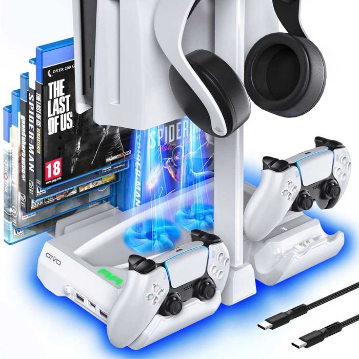 Stand racire PS5,incarcare controllere, suport casti,depozitare Cd-uri