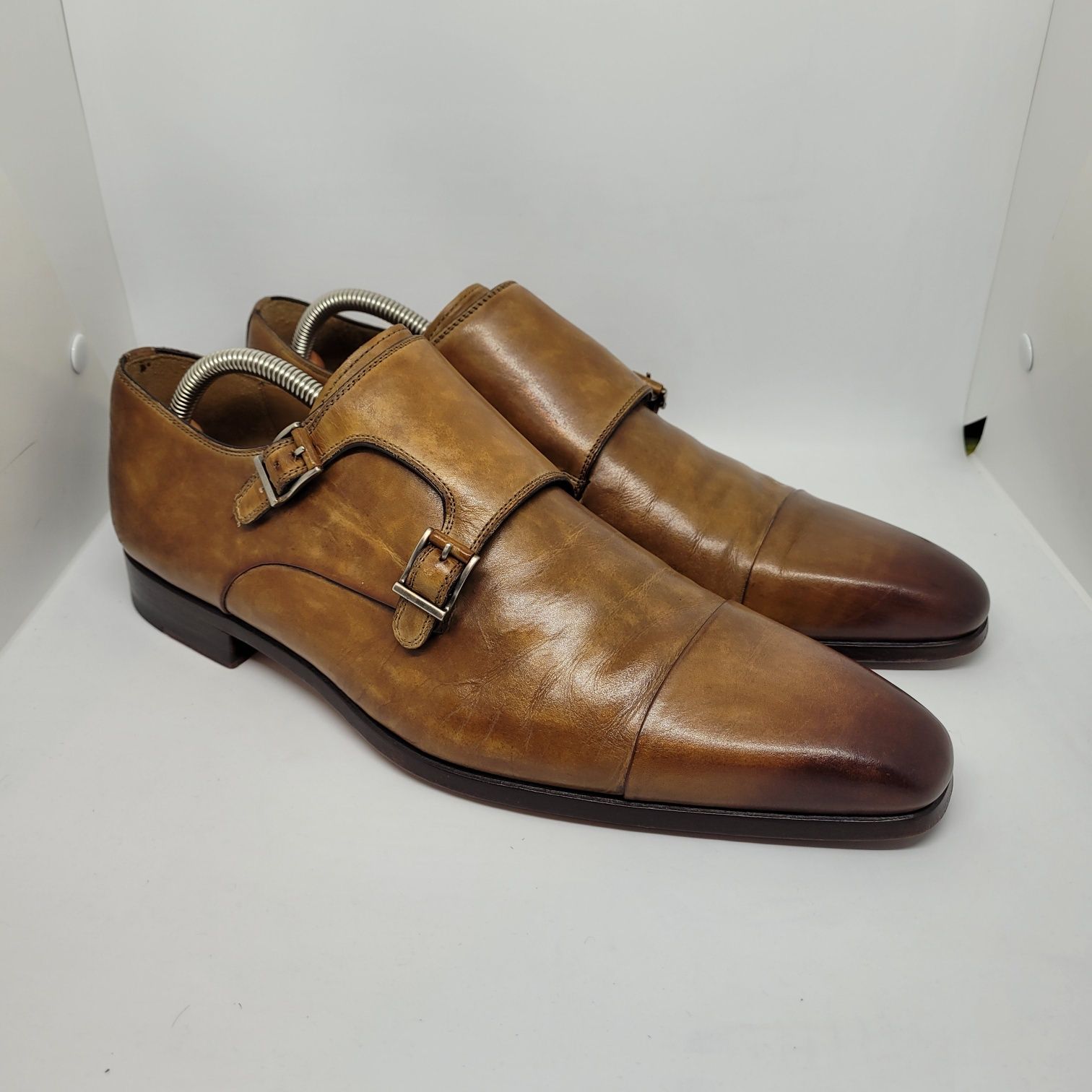 Magnanni Double Monkstrap Shoes Light Brown Leather, EU 43