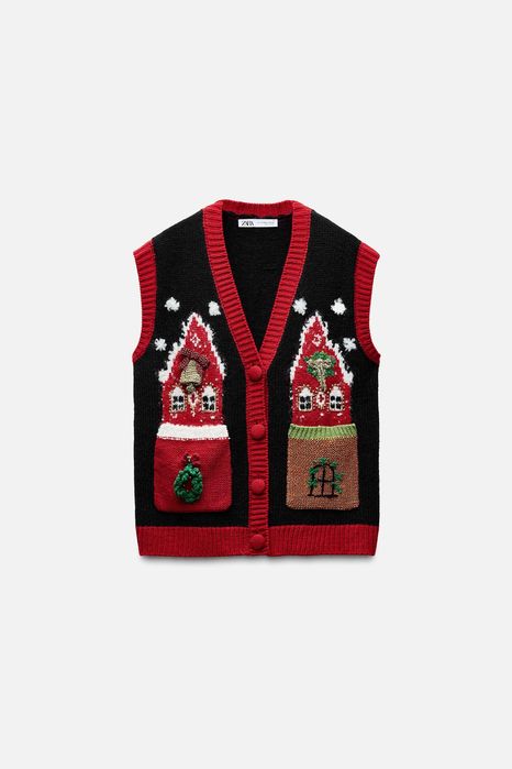 Новогодишна жакардова жилетка ZARA