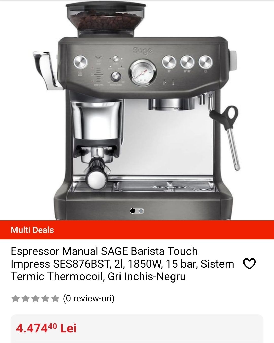Espressor manual SAGE Barista Impress SES876BST, 2l, 1850W, 15 bar