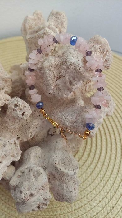 Bratara din Cristale semipretioase de Cuart roz, lucrata manual