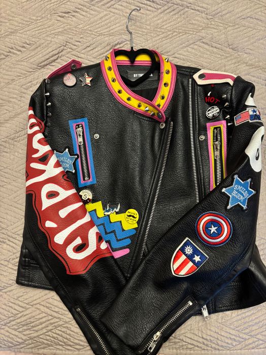 Дамско кожено яке - цветно и модерно