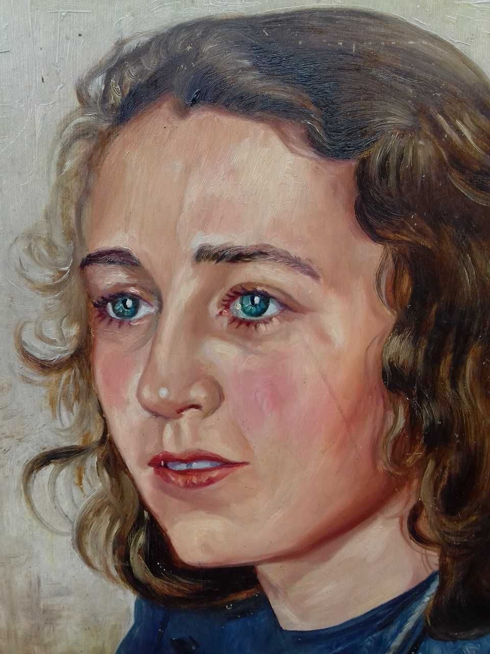 Tablou vechi - portret tanara - nesemnat