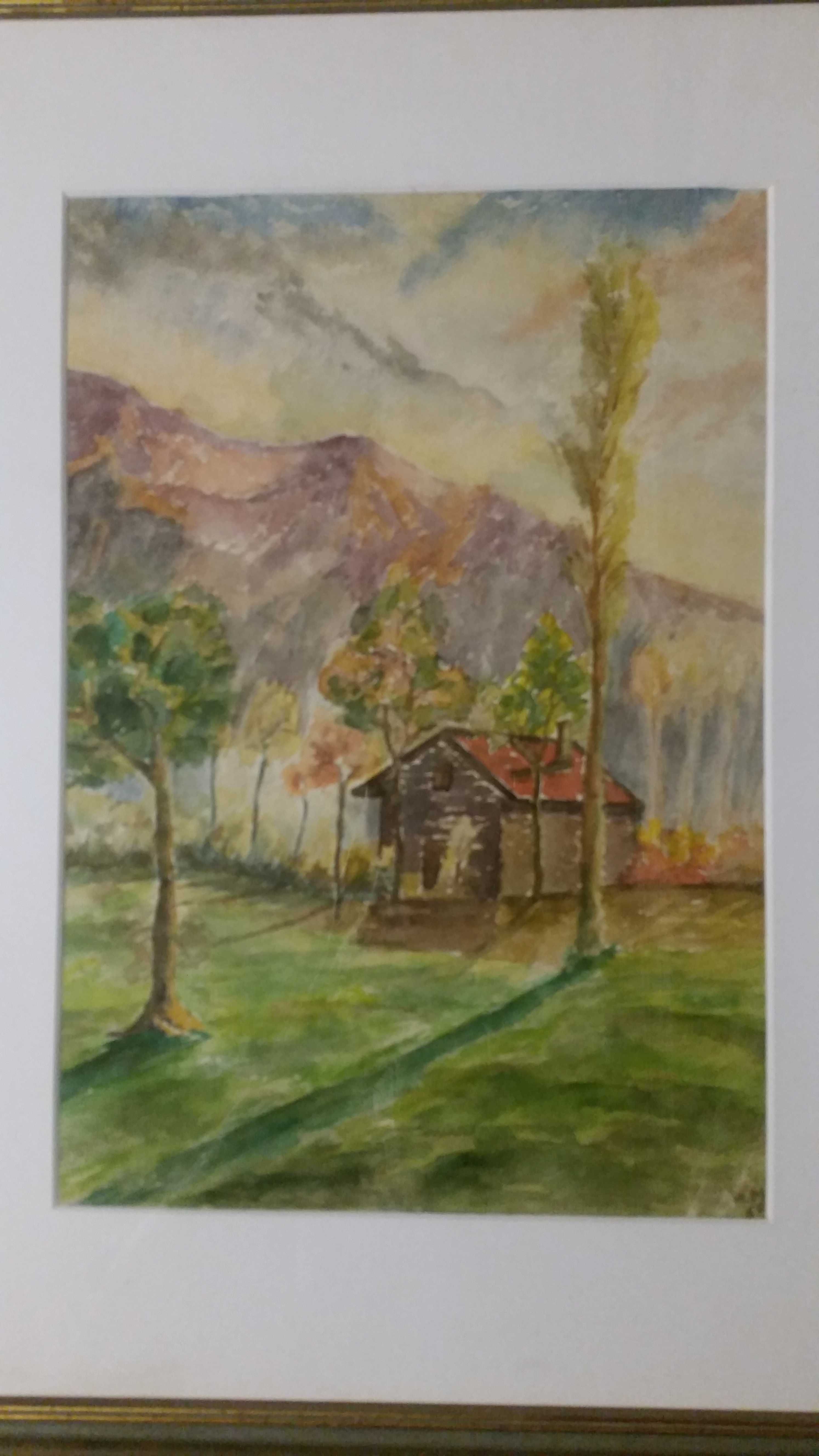 Планински пейзаж с къщичка. Акварел, рисуван през 1969 година.