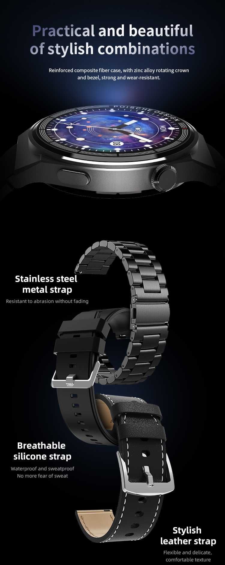 Смарт часовник GT3 MAX каишка х3/NFC/1.45"екран /Пулсомер/Водоустойчив