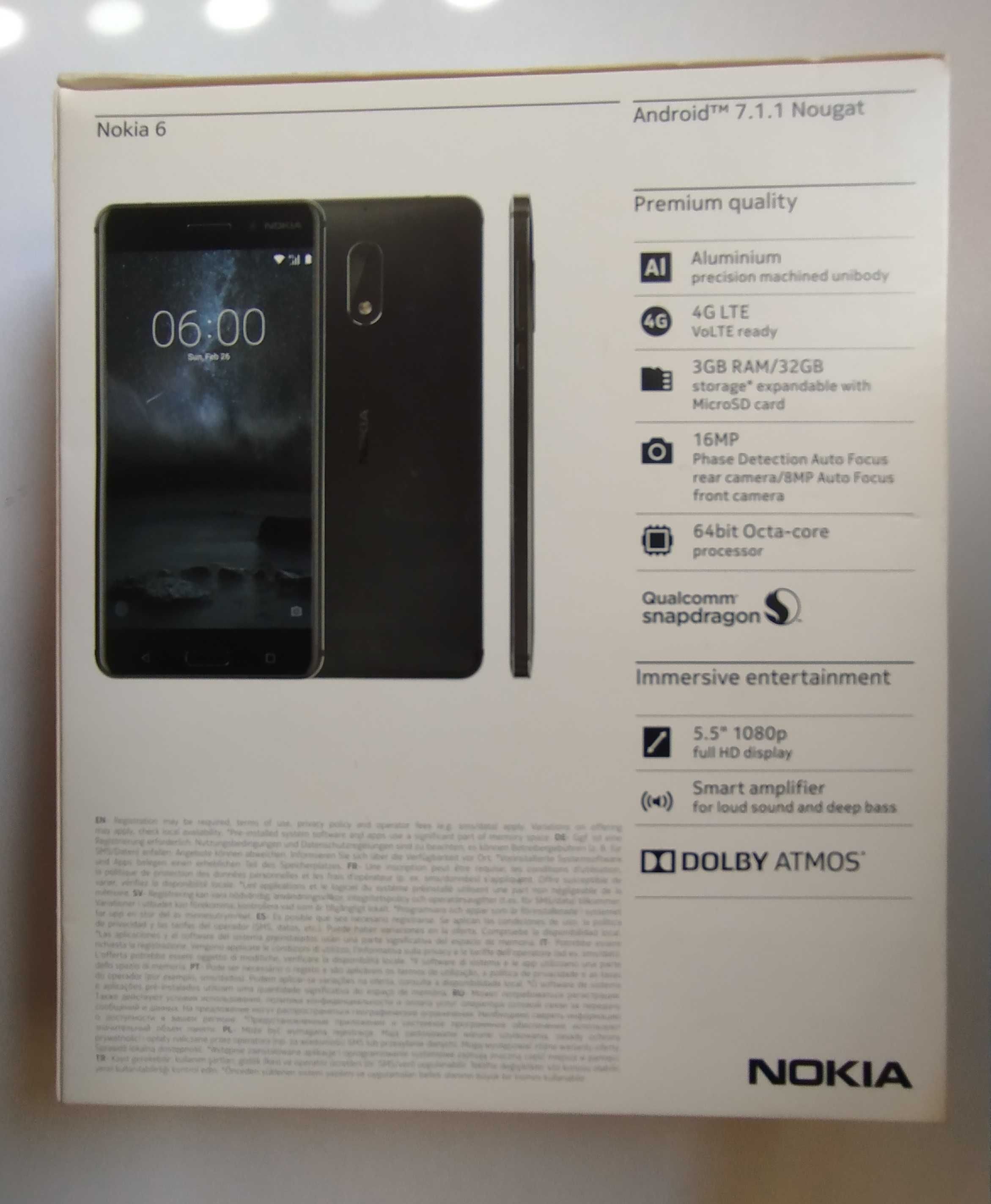 Nokia 6 в комплект със зарядно и слушалки