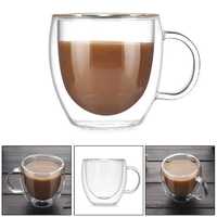Комплект 2 бр чаши за кафе с тънкостенно двойно термо стъкло и дръжки