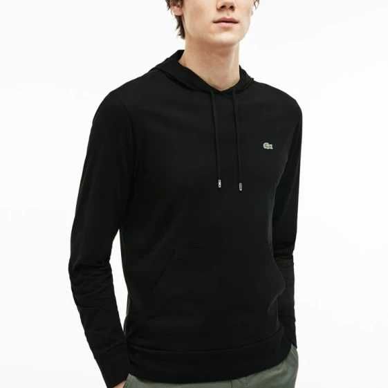 Lacoste тънка черна блуза фланела с качулка суитчър суичър размер М