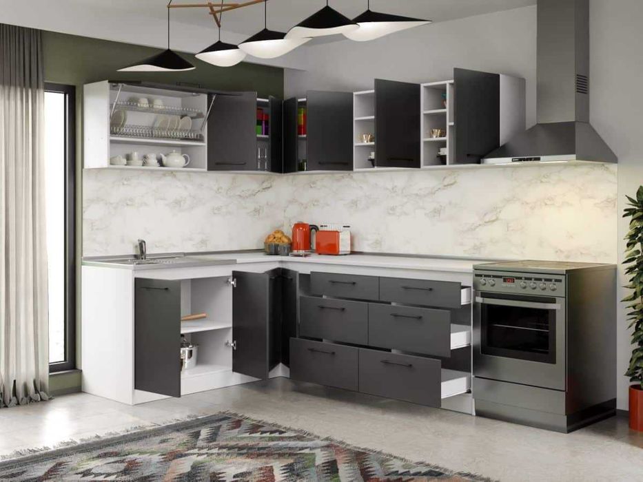 Set Mobila Bucatarie Colt Mina Grafit 180*220 Gri Antracit – C94