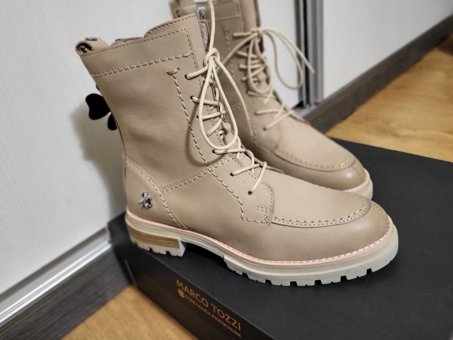 Нови бежови кожени боти Marco Tozzi, 37 номер
