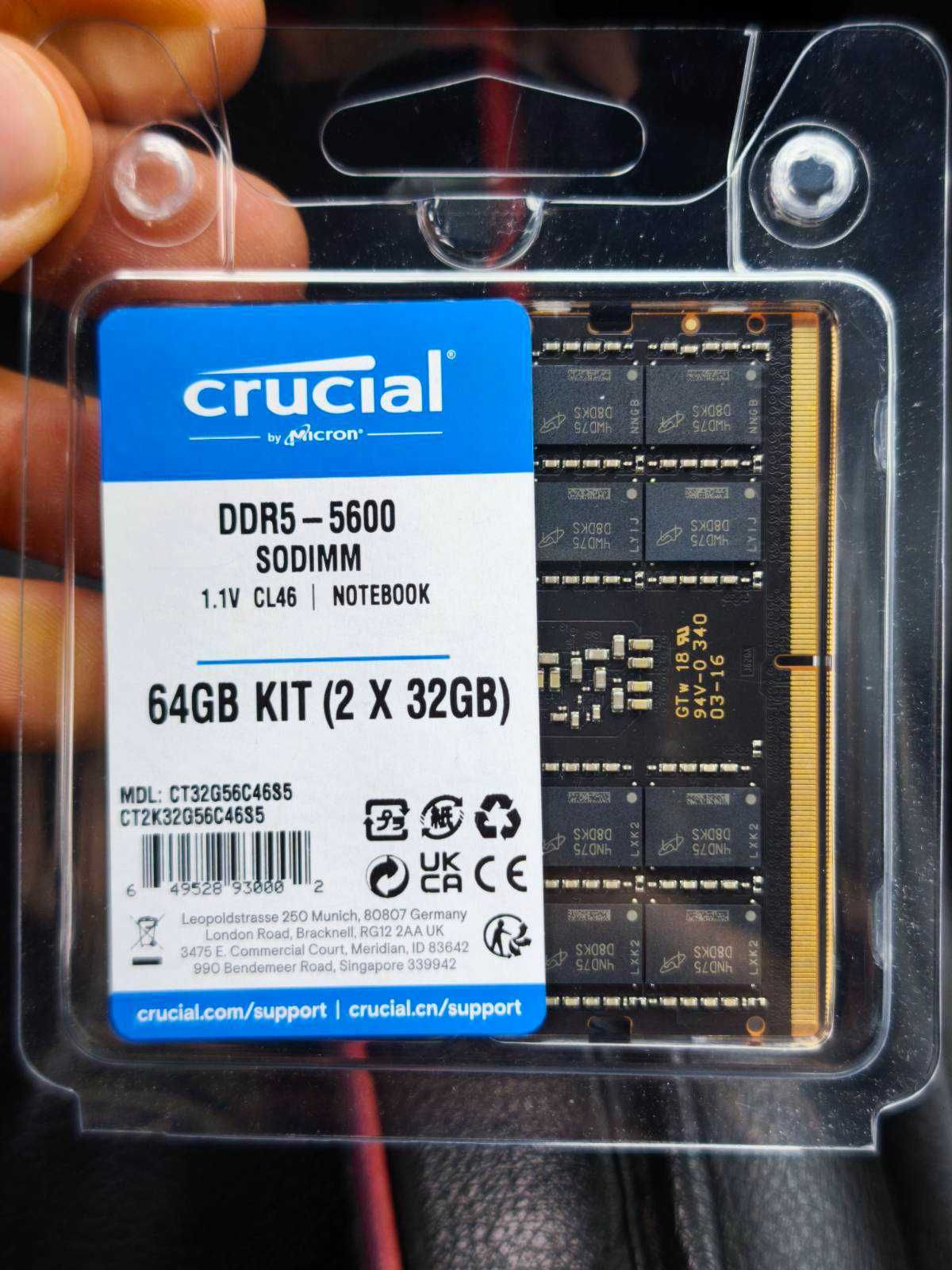 Нови - 64GB DDR5, 5600Mhz, CL46 Crucial SODIMM