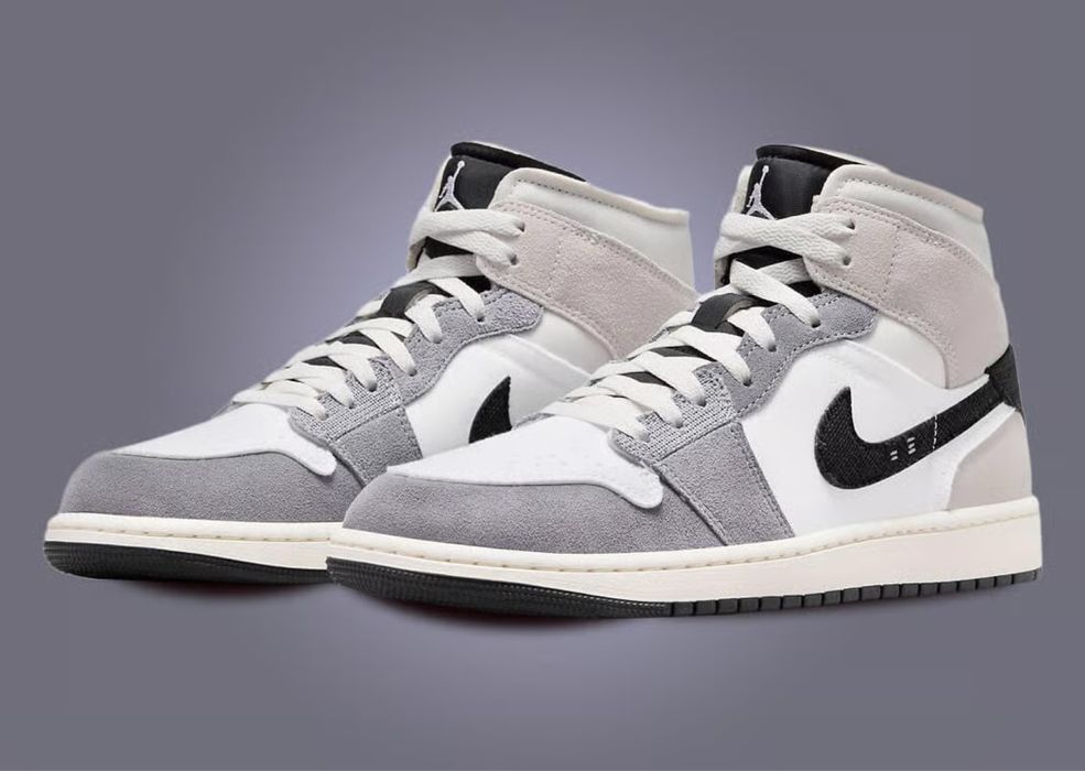 Air Jordan 1 Mid Trainers Cement Grey Black White Tech Grey Sail