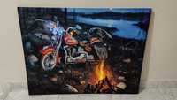 Светеща картина с LED осветление - Harley Davidson и огъня