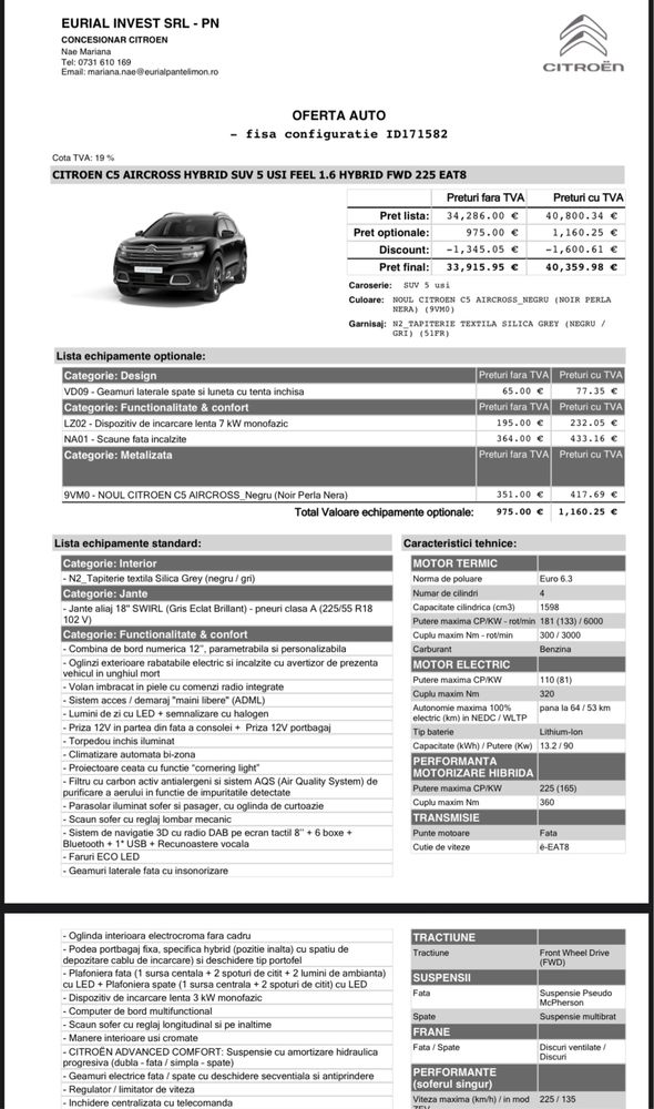 Citroen C5 plug inHYBRID GARANTIE aircross