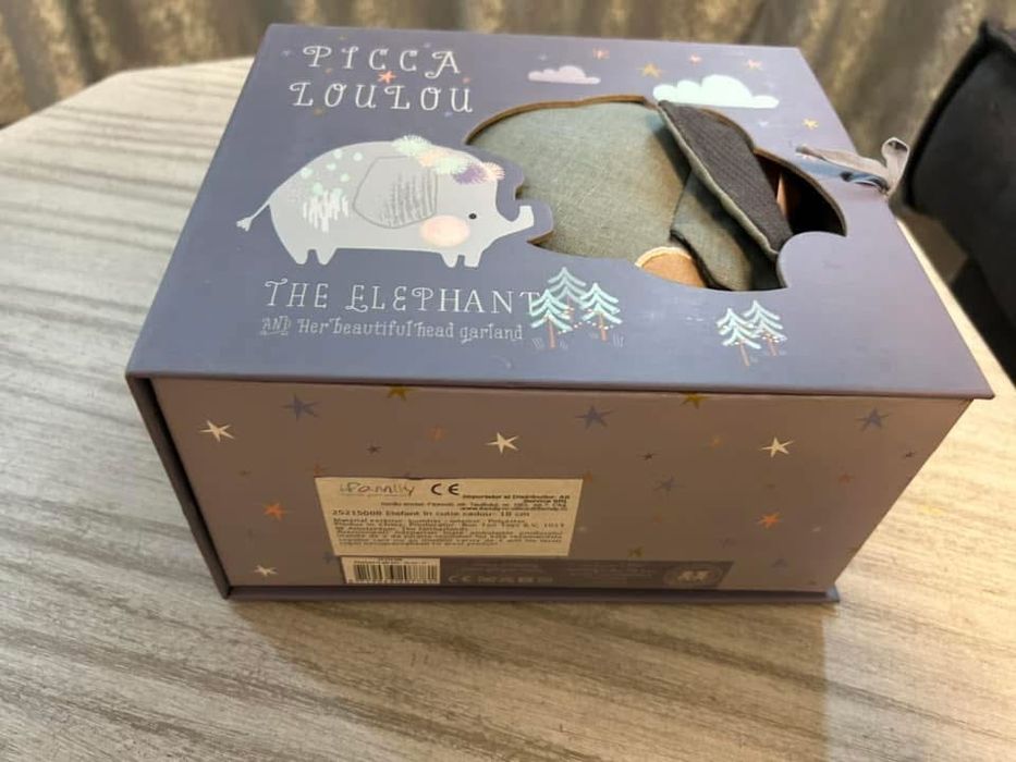 Jucarie de plus in cutie cadou, Picca Loulou, Elefant, 18 cm