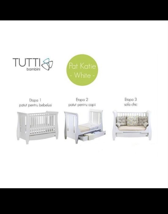 Vand pat copii lemn masiv 3 in 1  Tutti Bambini + saltea +protectie