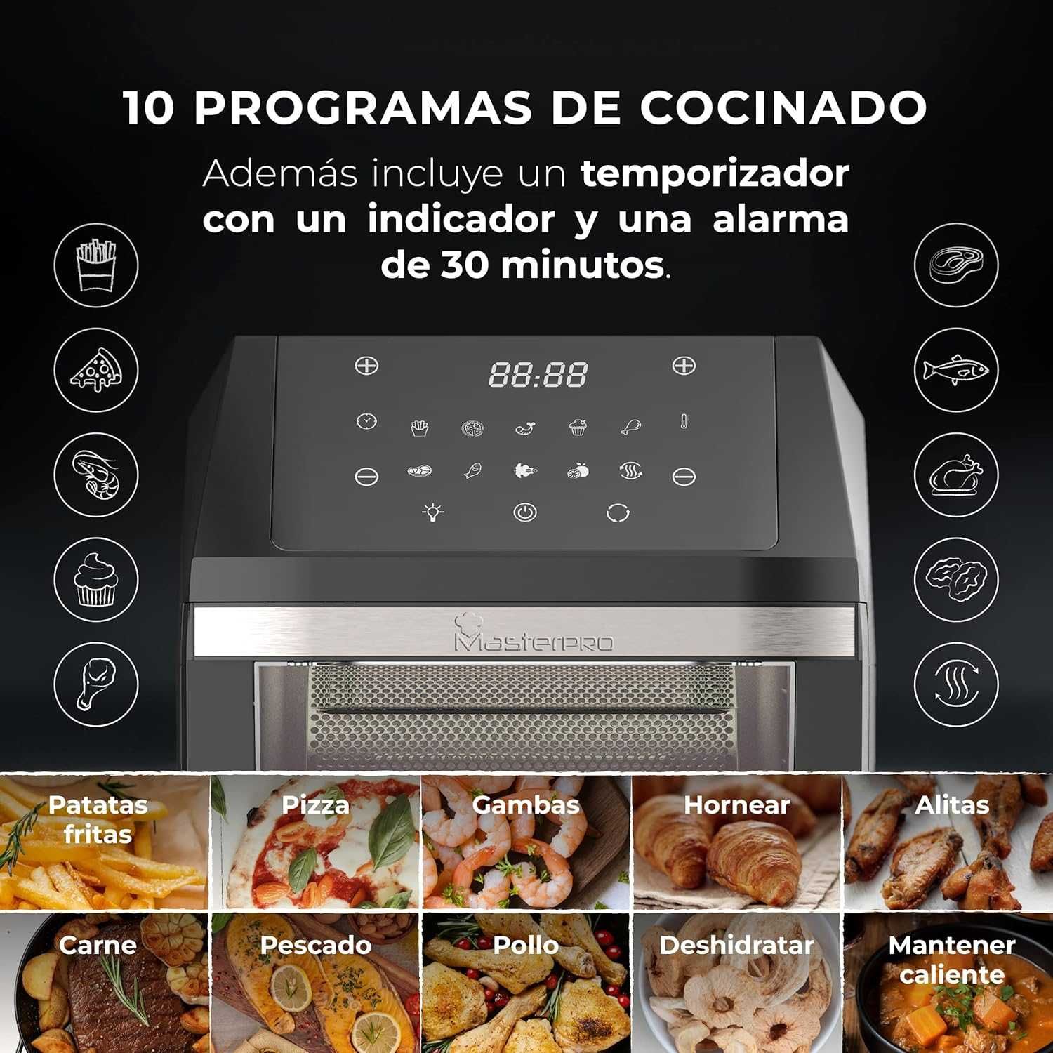 Airfryer MasterPro Rocket 1100, 11L, 1800W, LED сензорен екран