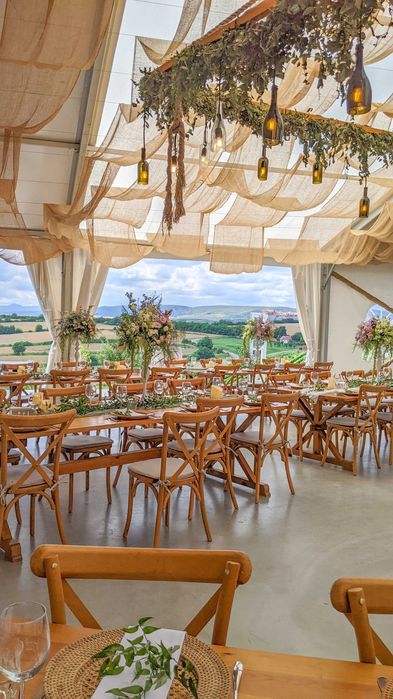 Scaune lemn (PILGRIM Crossback) evenimente, hambar pernuță inclusă