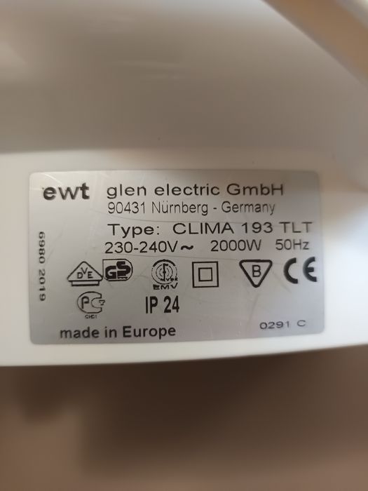 Вентилаторна печка за баня EWT