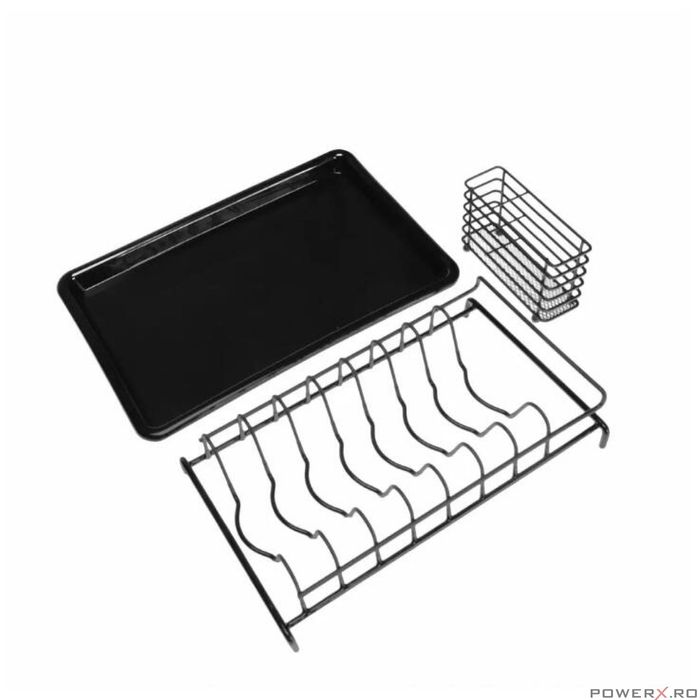 Suport pentru vase, cu tavita, otel-plastic, 38x24,5x9,5 cm,negru,