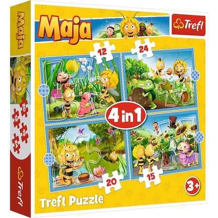 Puzzle copii Trefl 4 in 1 Aventurile Albinutei Maya ideal cadou