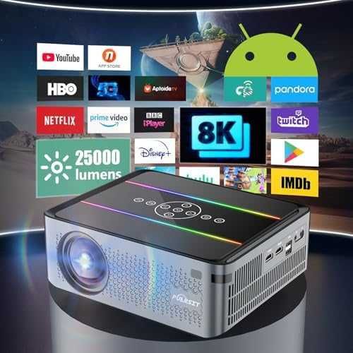 Нов Портативен 8K Проектор, Поддръжка на 4K, 25000 Лумена, 200" Екран