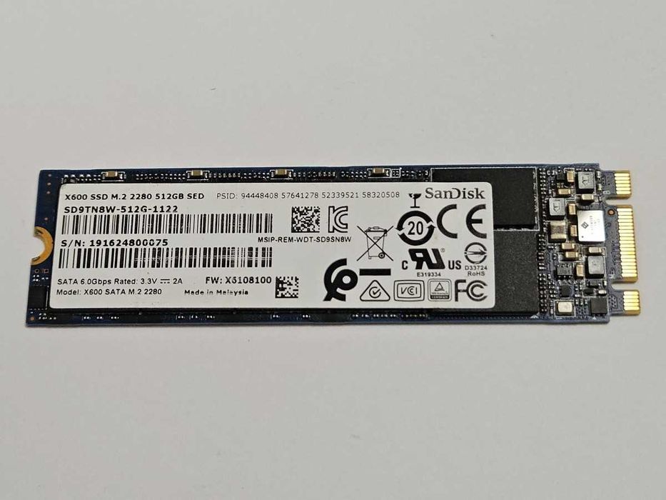 SSD Sandisk x600 512Gb M.2 2280, SATA, 6Gb/s, 3D V-NAND, Win10