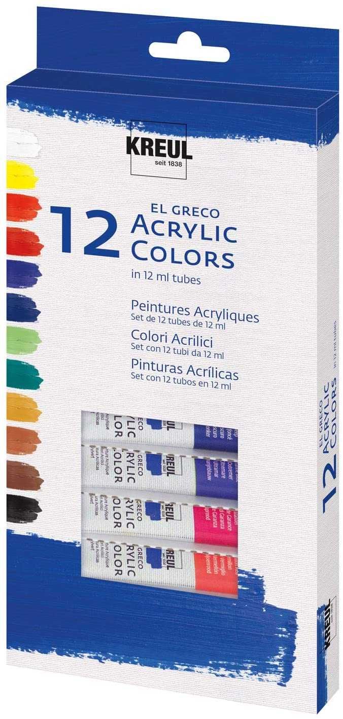 Kreul El Greco акрилни бои, 12 x 12 ml, лъскави, силно пигментирана