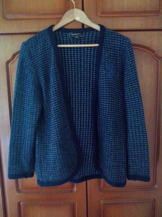 pulover femei cardigan 46,amestec lana,bleumarin cu gri bleu