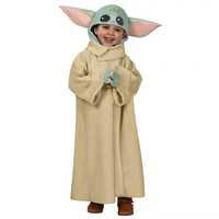 Costum pentru copii Baby Yoda, bej, 7-9 ani, masca inclusa