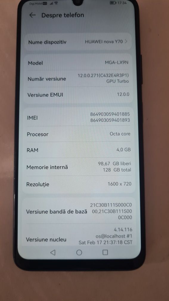 Vand Telefon huawei nova y70, 128 gb