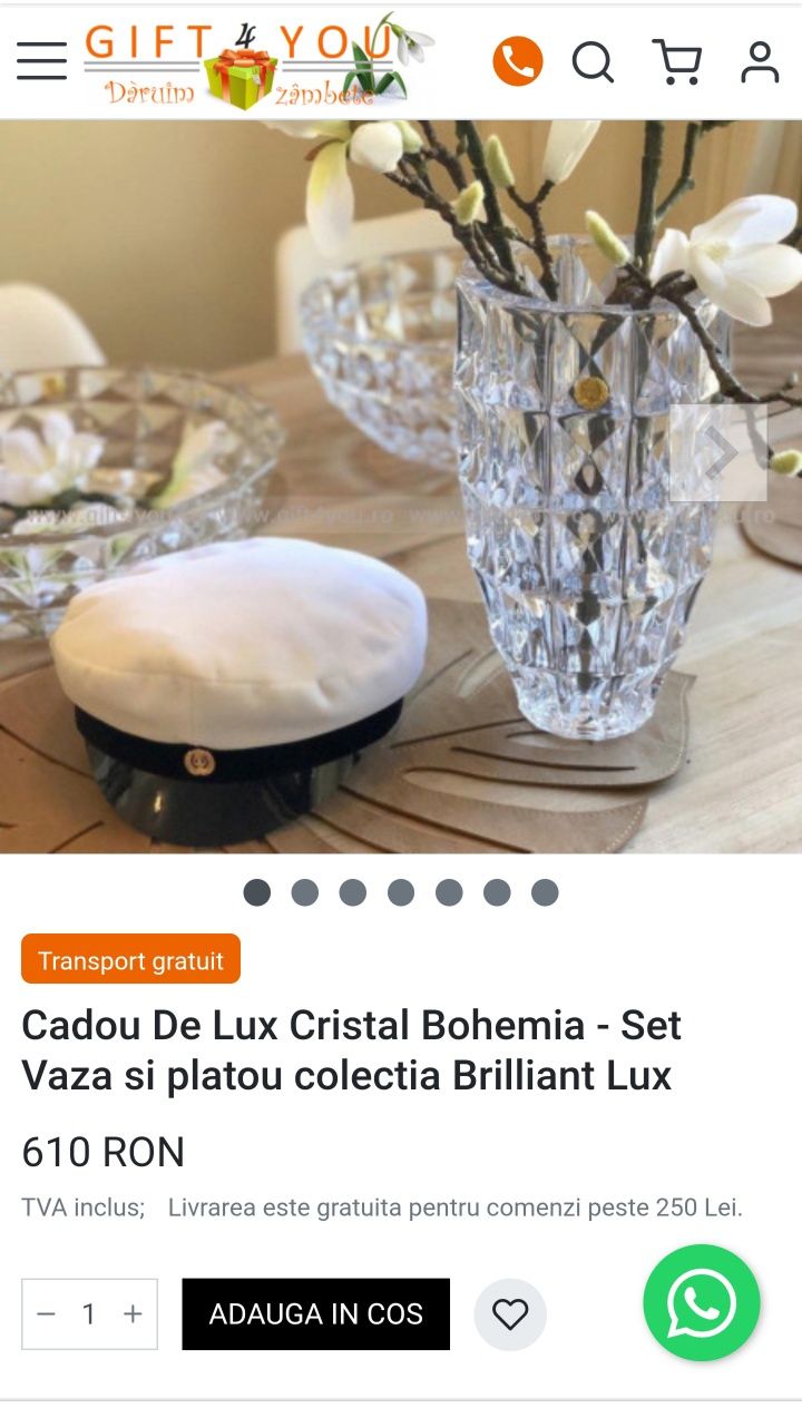 Cadou De Lux Cristal Bohemia - Set Vaza si platou Frapiera colectie