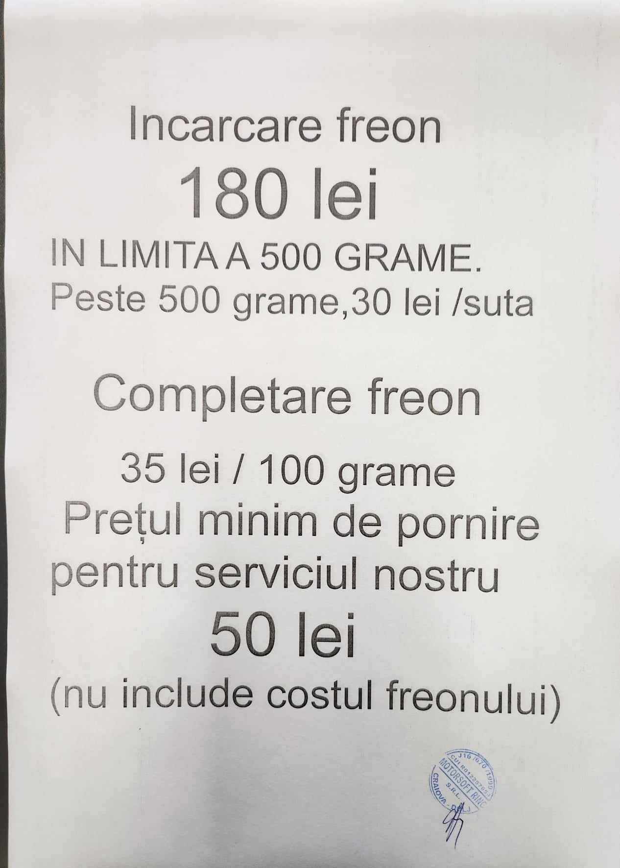 AutoRing Incarcare freon 180 lei in limita a 500 grame.Fara programare