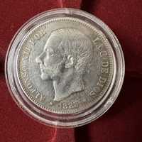 Монета: 5 песет 1883 Испания › Король Альфонсо XII.