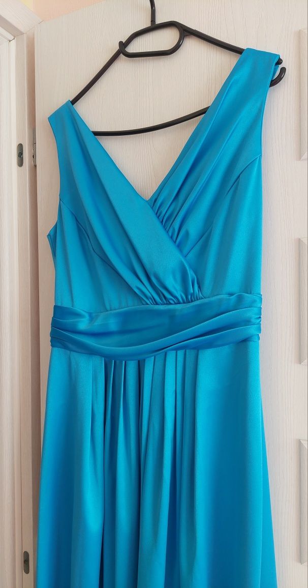 Официална синя дълга рокля
