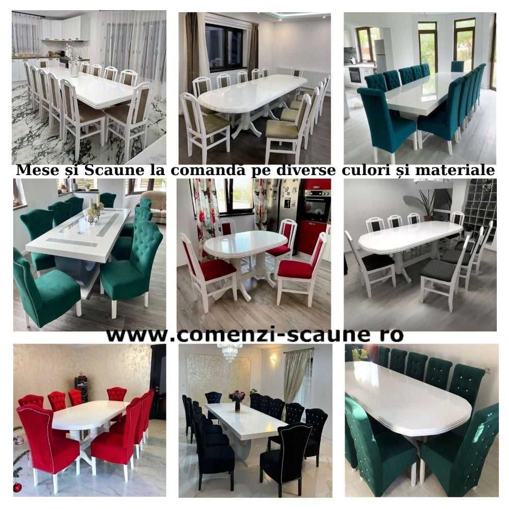 Masă mare living cu 12 scaune piele culoarea neagră