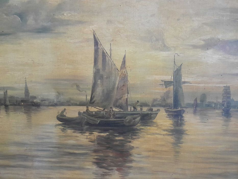 Tablou vechi, marină, dimensiuni mari, semnat - U/P