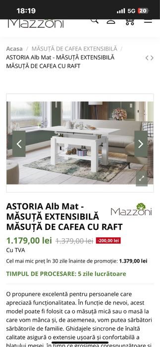 Masuta de cafea extensibila