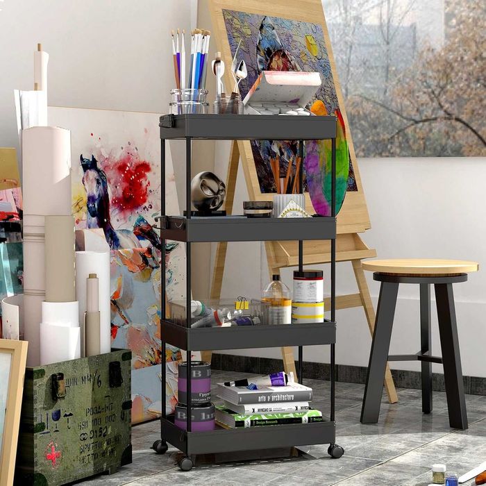 SPACEKEEPER raft mobil pe roți 4 niveluri 40x22x86 cm negru