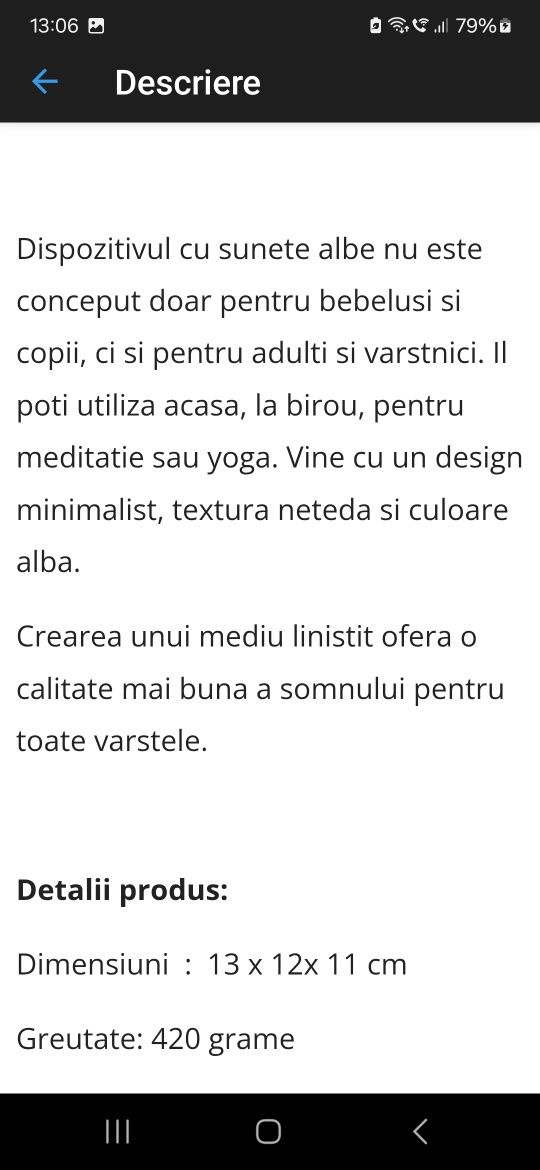 Dispozitiv sunete albe  pentru bebeluși, copii, adulți