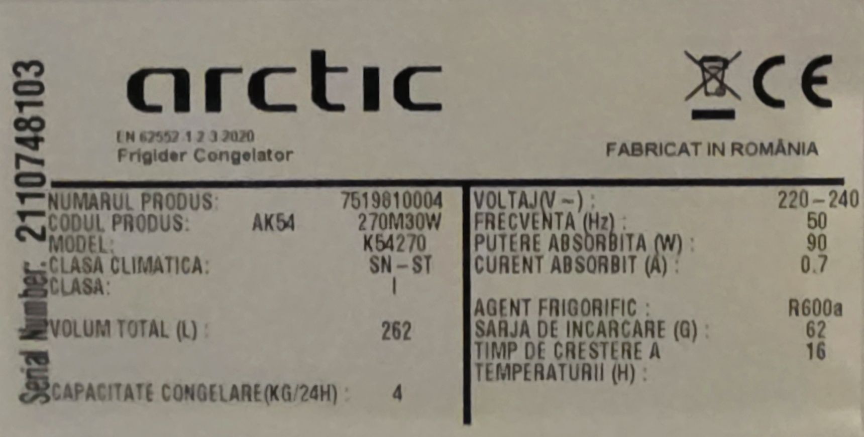 Vand frigider Arctic model AK54 270M30W