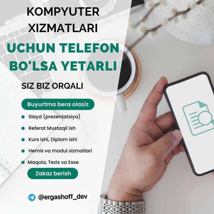 Kurs ishi, slayd, referat, vizitka.Kompyuter xizmatlari
