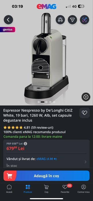 Espressor nespresso alb 19 bari