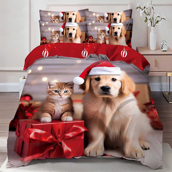 Двулицево коледно спално бельо (Реално изображение), 6 части