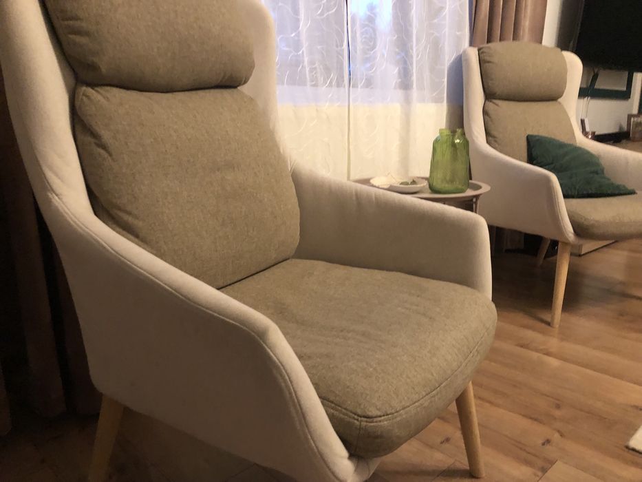 Fotoliu bej/maro/ lemn stejar