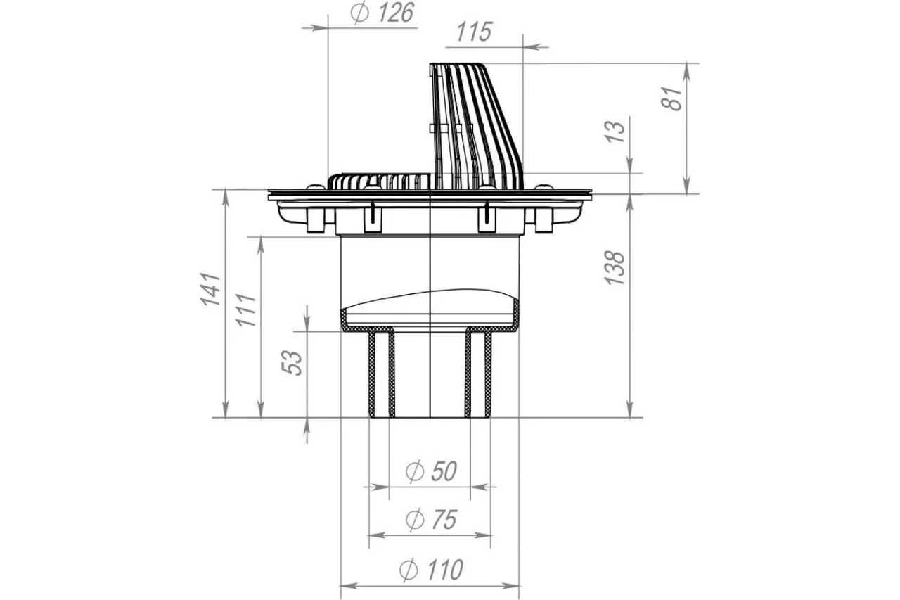 Воронка кровельная вертикальная сс прижимным фланцем VB 310.1 F