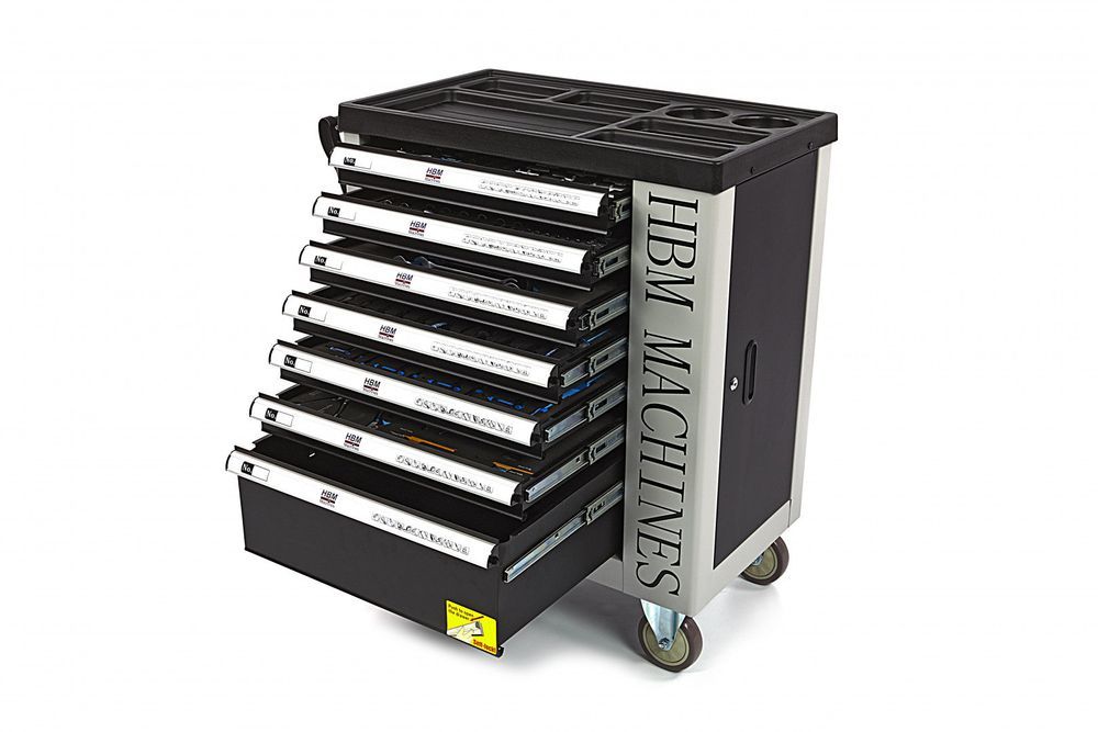 Dulap scule profesional hbm cu 7 sertare, 245 piese, 6 module carbon -