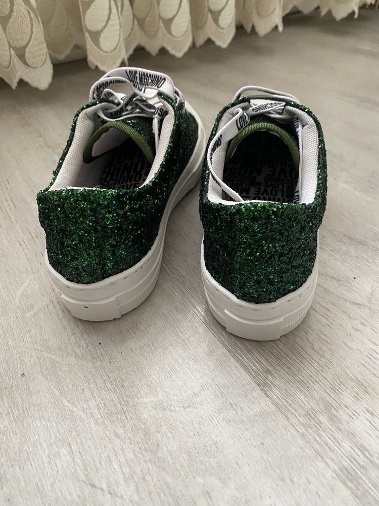 Love Moschino green glitter sneakers