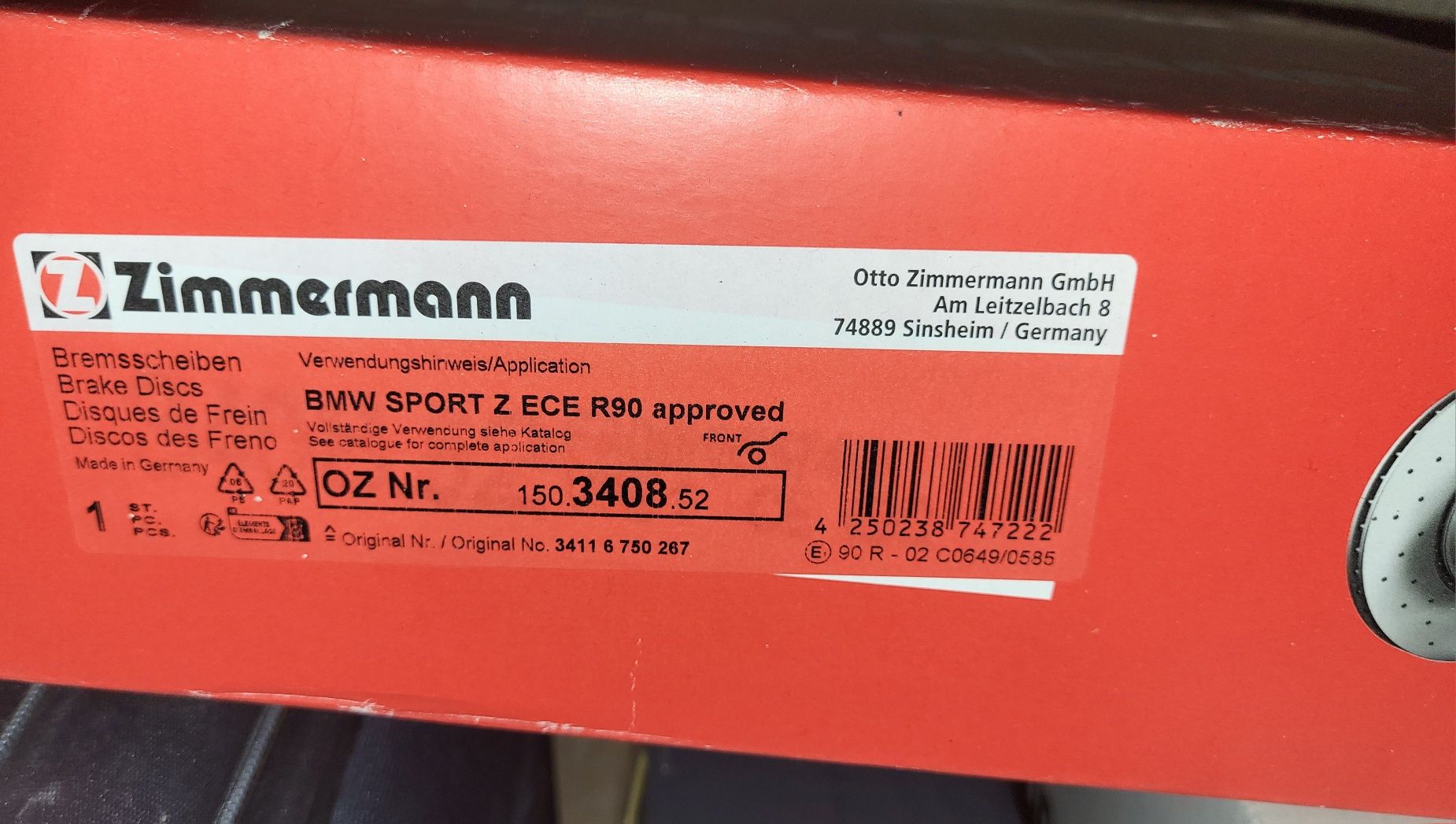 BMW E65 Zimmermann единични спирачни дискове, нови
